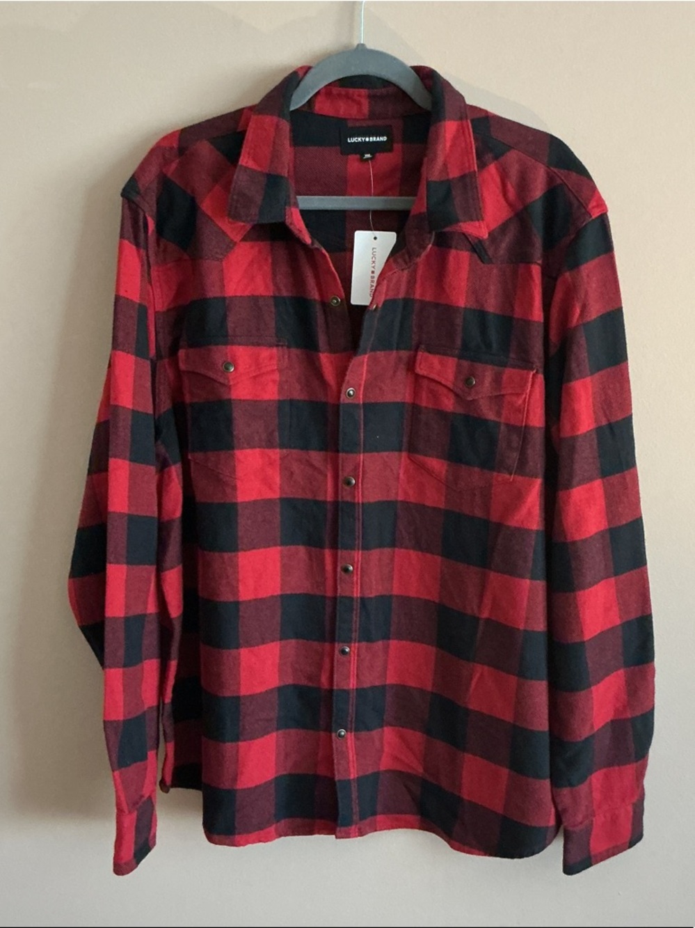 NWT Lucky Brand Red and Black Buffalo Plaid Button-Down Shirt